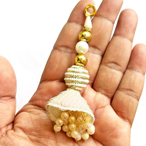 Cream Color Sequin Cone Tassel Set Of 2 for Saree Pallu, Designer Blouse, Dupatta | Craft Shop India