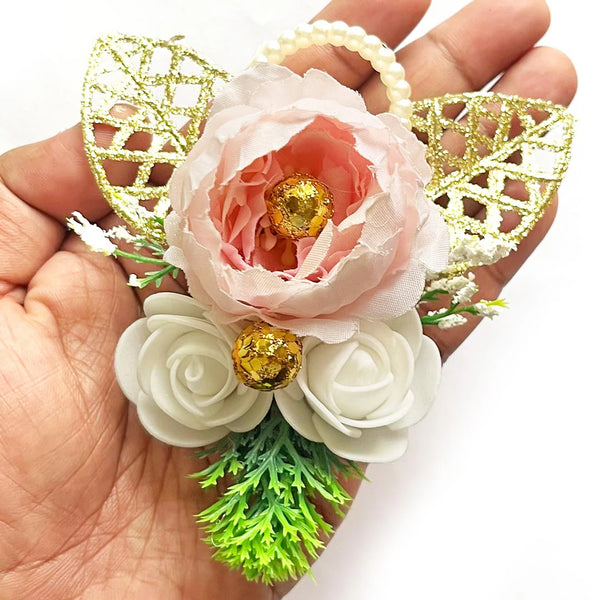 Artificial Big Peony & Two Foam Flower Bunch Pack of 4 for Gift Packaging, Trousseau & Wedding Décor | Craft Shop India