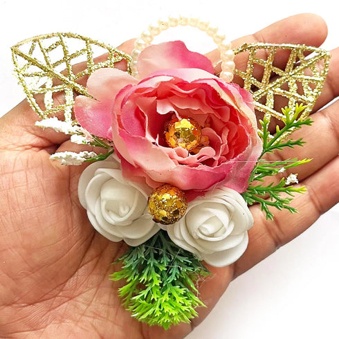 Artificial Big Peony & Two Foam Flower Bunch Pack of 4 for Gift Packaging, Trousseau & Wedding Décor | Craft Shop India