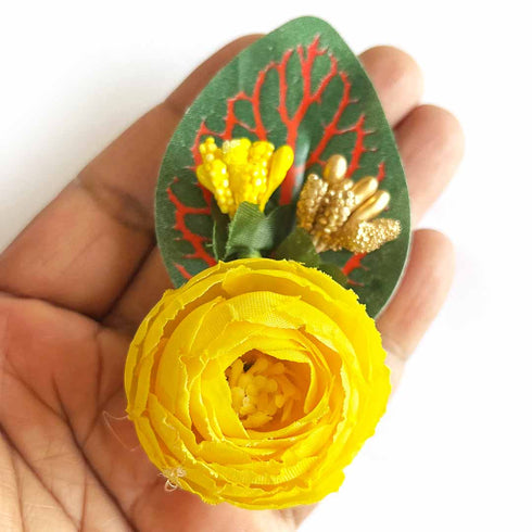 Single Peony Flower with Green Leaf Pack of 12 for Gift Hamper & Wedding Decoration | Craft Shop India