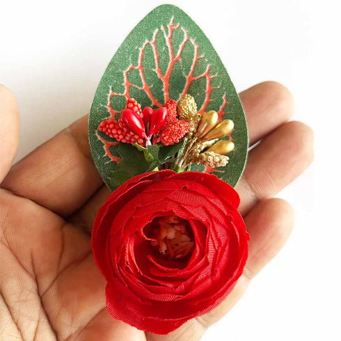Single Peony Flower with Green Leaf Pack of 12 for Gift Hamper & Wedding Decoration | Craft Shop India