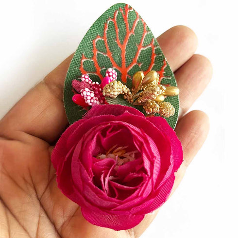 Single Peony Flower with Green Leaf Pack of 12 for Gift Hamper & Wedding Decoration | Craft Shop India