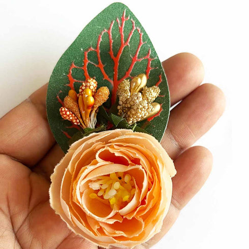 Single Peony Flower with Green Leaf Pack of 12 for Gift Hamper & Wedding Decoration | Craft Shop India