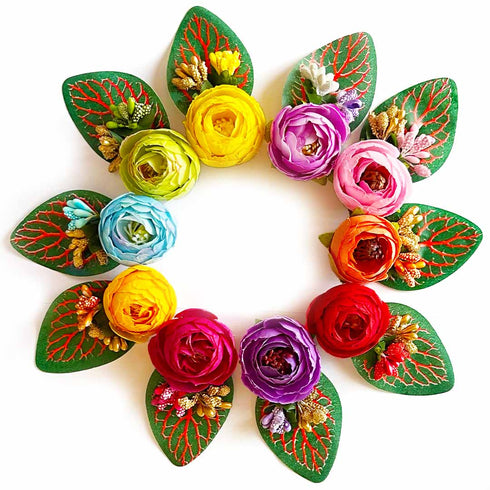 Single Peony Flower with Green Leaf Pack of 12 for Gift Hamper & Wedding Decoration | Craft Shop India