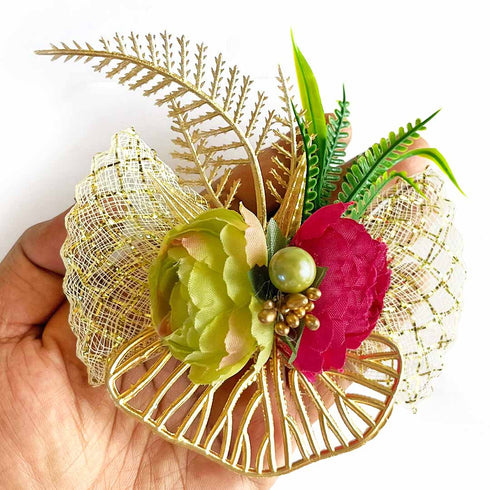 Two Peonies Ginkgo Leaves Flower Bunch Pack of 4 for Gifting & Decor | Craft Shop India