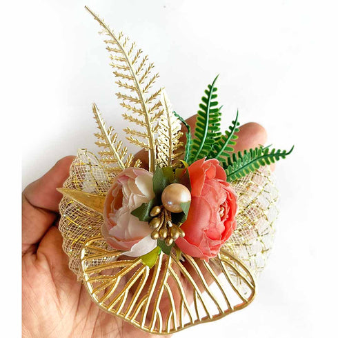 Two Peonies Ginkgo Leaves Flower Bunch Pack of 4 for Gifting & Decor | Craft Shop India