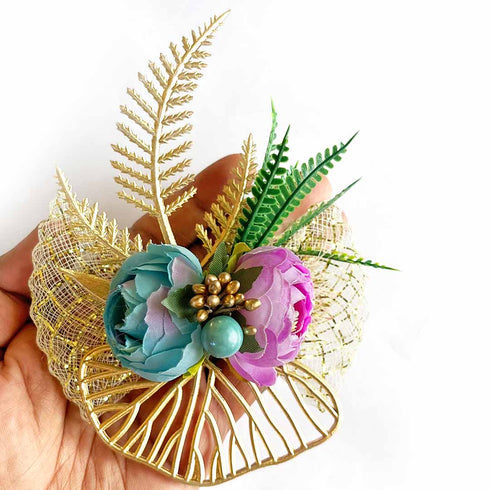 Two Peonies Ginkgo Leaves Flower Bunch Pack of 4 for Gifting & Decor | Craft Shop India