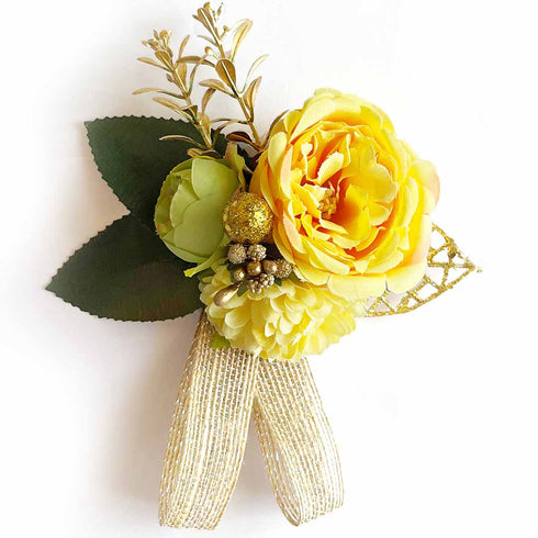 Yellow Cabbage Rose Flower Bunch Pack of 4 for Trousseau, Gift Packaging, Wedding & Festive Decoration | Craft Shop India