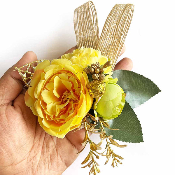 Yellow Cabbage Rose Flower Bunch Pack of 4 for Trousseau, Gift Packaging, Wedding & Festive Decoration | Craft Shop India