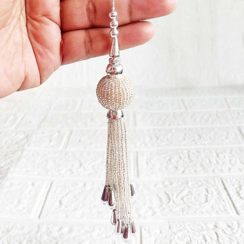 Handmade Ethnic Silver Seadbeads Latkan Tassel Set of 2 for Saree Pallu, Blouse, Suits, Dupatta, Lehenga Decor | Craft Shop India