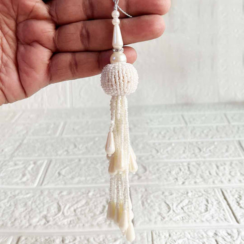 Handmade Ethnic White Seadbeads Latkan Tassel Set of 2 for Saree Pallu, Blouse, Suits, Dupatta, Lehenga Decor | Craft Shop India