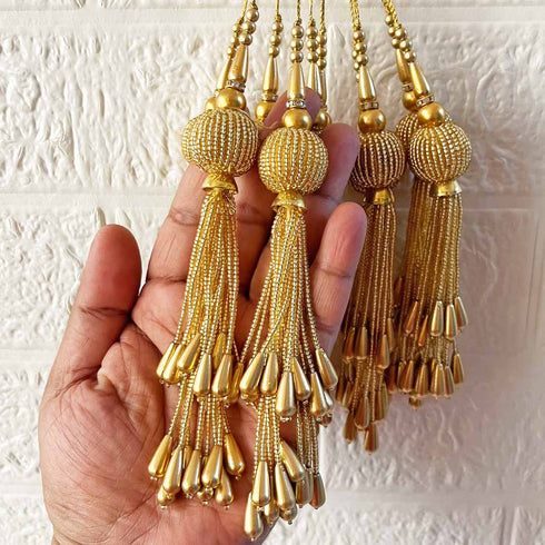Handmade Ethnic Golden Seadbeads Latkan Tassel Set of 2 for Saree Pallu, Blouse, Suits, Dupatta, Lehenga Decor | Craft Shop India