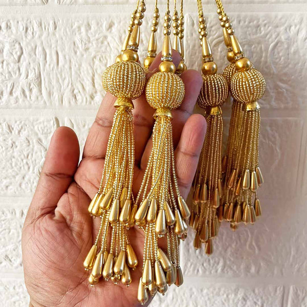 Handmade Ethnic Golden Seadbeads Latkan Tassel Set of 2 for Saree Pallu, Blouse, Suits, Dupatta, Lehenga Decor | Craft Shop India