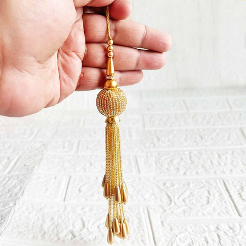 Handmade Ethnic Golden Seadbeads Latkan Tassel Set of 2 for Saree Pallu, Blouse, Suits, Dupatta, Lehenga Decor | Craft Shop India