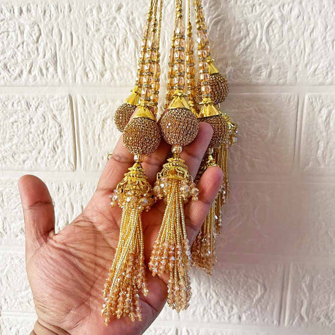 Designer Handmade Golden Ethnic Latkan Tassel Set of 2 for Traditional Wear & Décor | Craft Shop India