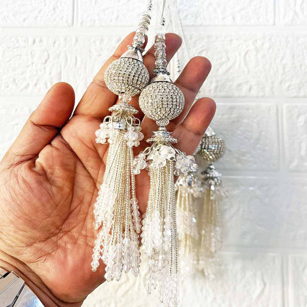 Designer Handmade Silver Ethnic Latkan Tassel Set of 2 for Traditional Wear & Décor | Craft Shop India