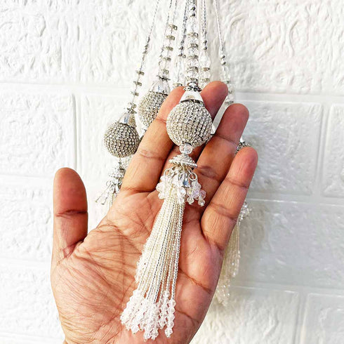 Designer Handmade Silver Ethnic Latkan Tassel Set of 2 for Traditional Wear & Décor | Craft Shop India