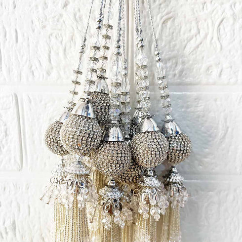 Designer Handmade Silver Ethnic Latkan Tassel Set of 2 for Traditional Wear & Décor | Craft Shop India