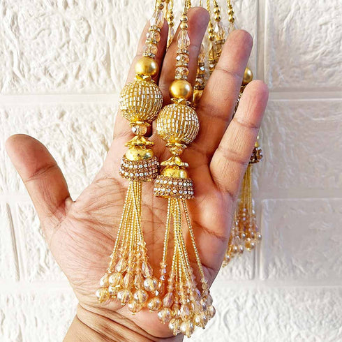 Handmade Ethnic Golden Cutdana Beads Latkan Tassel Set of 2 for Saree Pallu, Blouse, Suits, Dupatta, Lehenga Decor | Craft Shop India