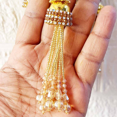 Handmade Ethnic Golden Cutdana Beads Latkan Tassel Set of 2 for Saree Pallu, Blouse, Suits, Dupatta, Lehenga Decor | Craft Shop India