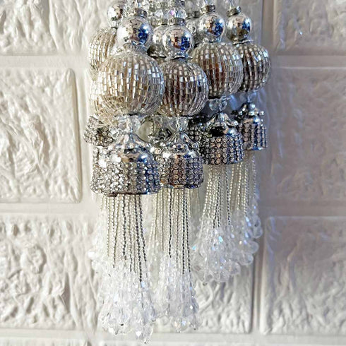 Handmade Ethnic Silver Cutdana Beads Latkan Tassel Set of 2 for Saree Pallu, Blouse, Suits, Dupatta, Lehenga Decor | Craft Shop India