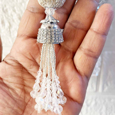 Handmade Ethnic Silver Cutdana Beads Latkan Tassel Set of 2 for Saree Pallu, Blouse, Suits, Dupatta, Lehenga Decor | Craft Shop India