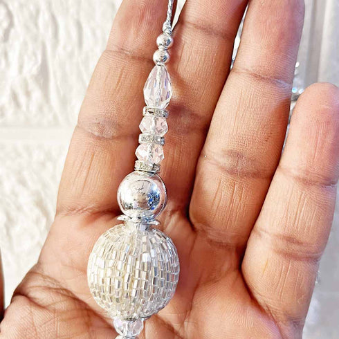 Handmade Ethnic Silver Cutdana Beads Latkan Tassel Set of 2 for Saree Pallu, Blouse, Suits, Dupatta, Lehenga Decor | Craft Shop India