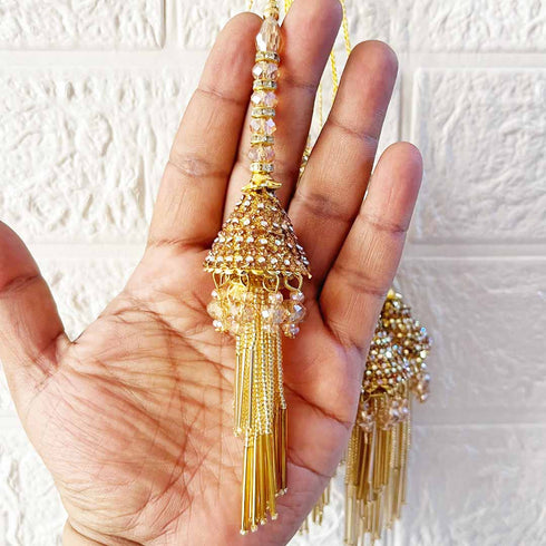 Handmade Ethnic Golden Nalki Latkan Tassel Set of 2 for Saree Pallu, Blouse, Suits, Dupatta, Lehenga Decor | Craft Shop India