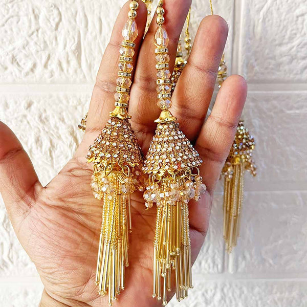 Handmade Ethnic Golden Nalki Latkan Tassel Set of 2 for Saree Pallu, Blouse, Suits, Dupatta, Lehenga Decor | Craft Shop India
