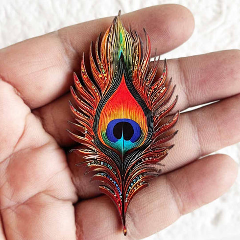 Golden Peacock Feather (Mor Pankh) MDF Cutout Pack of 10 for Wall Hanging & Festive Decoration | Craft Shop India