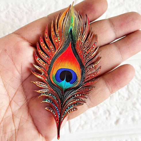 Golden Peacock Feather (Mor Pankh) MDF Cutout Pack of 10 for Wall Hanging & Festive Decoration | Craft Shop India