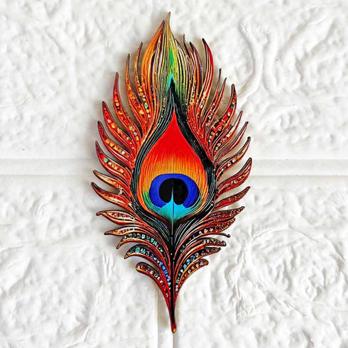 Golden Peacock Feather (Mor Pankh) MDF Cutout Pack of 10 for Wall Hanging & Festive Decoration | Craft Shop India