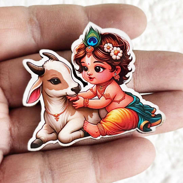 Kanha ji With Cow Cutout Pack of 10 For Wall Hanging, Janmashtmi Decoration, Temple Decor and Craft Projects | Craft Shop India