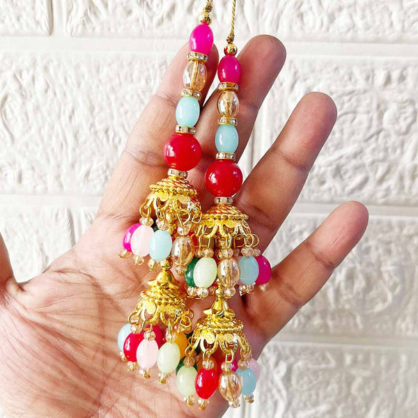 Ethnic Jhumki Style Multicolor Glass Beads Latkan Pair for Blouse, Lehenga & Craft Décor – Design 8 | Craft Shop India