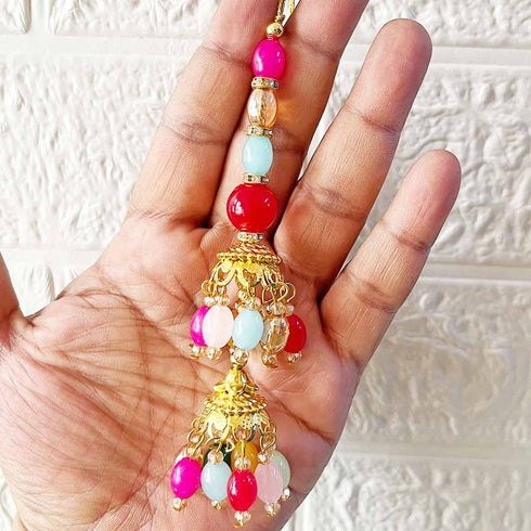 Ethnic Jhumki Style Multicolor Glass Beads Latkan Pair for Blouse, Lehenga & Craft Décor – Design 8 | Craft Shop India