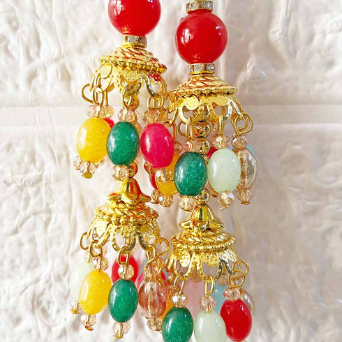 Ethnic Jhumki Style Multicolor Glass Beads Latkan Pair for Blouse, Lehenga & Craft Décor – Design 8 | Craft Shop India