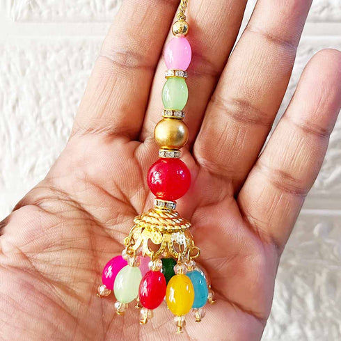 Ethnic Style Multicolor Glass Beads Latkan Pair for Blouse, Lehenga & Craft Décor – Design 7 | Craft Shop India