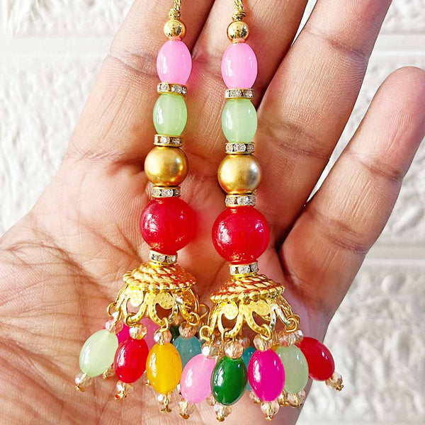 Ethnic Style Multicolor Glass Beads Latkan Pair for Blouse, Lehenga & Craft Décor – Design 7 | Craft Shop India
