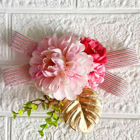Carnation Flower with Golden Leaf Decorative Bunch Pack of 4 for Trousseau & Gift Packing | Craft Shop India