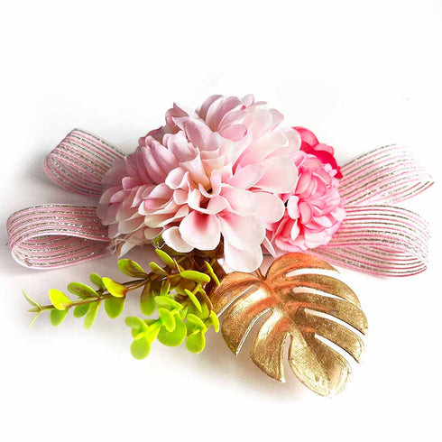 Carnation Flower with Golden Leaf Decorative Bunch Pack of 4 for Trousseau & Gift Packing | Craft Shop India