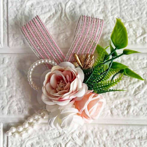 Rose Flower with Ribbon Decorative Bunch Pack of 4 for Trousseau, Gift Packing & DIY Decor| Craft Shop India