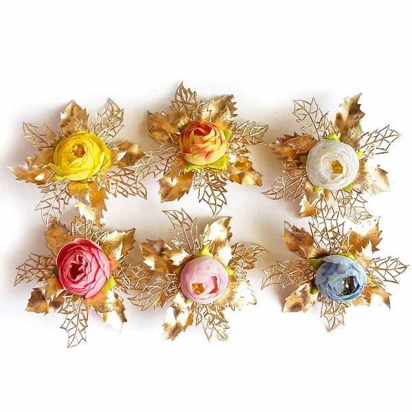 Golden Peonies Decorative Flower Bunch Pack of 4 for Trousseau, Gift Packing & Festive Décor | Craft Shop India