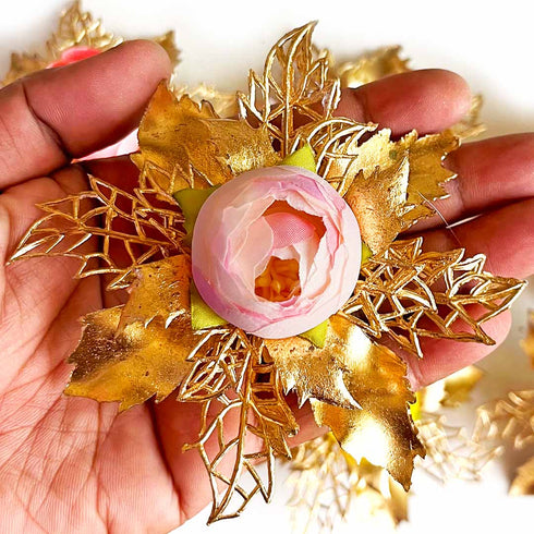 Golden Peonies Decorative Flower Bunch Pack of 4 for Trousseau, Gift Packing & Festive Décor | Craft Shop India
