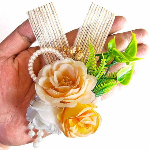 Rose Flower with Ribbon Decorative Bunch Pack of 4 for Trousseau, Gift Packing & DIY Decor| Craft Shop India