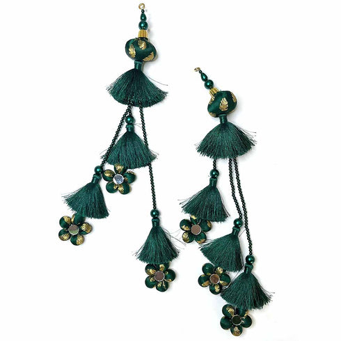 Dark Green Yellow Color Long Size Latkan Set Of 2