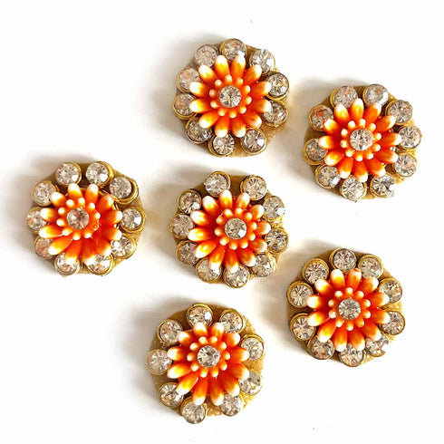 Big Size Orange Flower Round Rhinestones Booti Pack Of 10 For God Cloths Decorations & DIY Craft