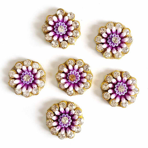 Big Size Purple Flower Round Rhinestones Booti Pack Of 10 For God Cloths Decorations & DIY Craft
