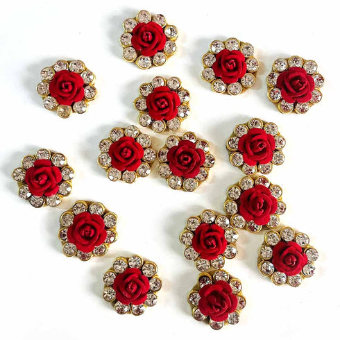 Big Size Red Rose Round Rhinestones Booti Pack Of 10 For God Cloths Decorations & DIY Craft