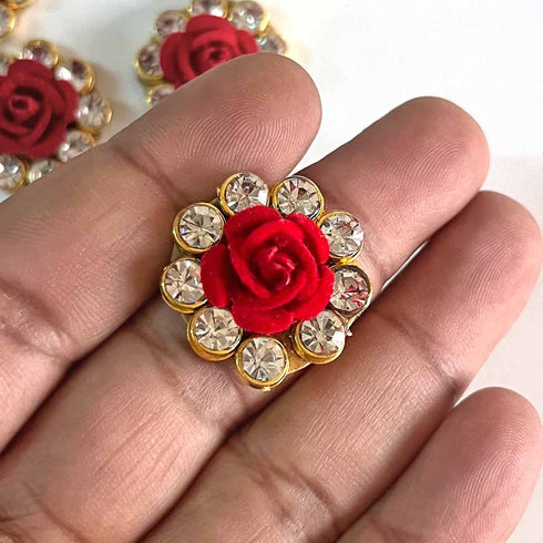 Big Size Red Rose Round Rhinestones Booti Pack Of 10 For God Cloths Decorations & DIY Craft