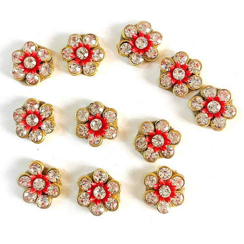 Small Size Red Flower shape Round Rhinestones Booti Pack Of 10 For God Cloths Decorations & DIY Craft